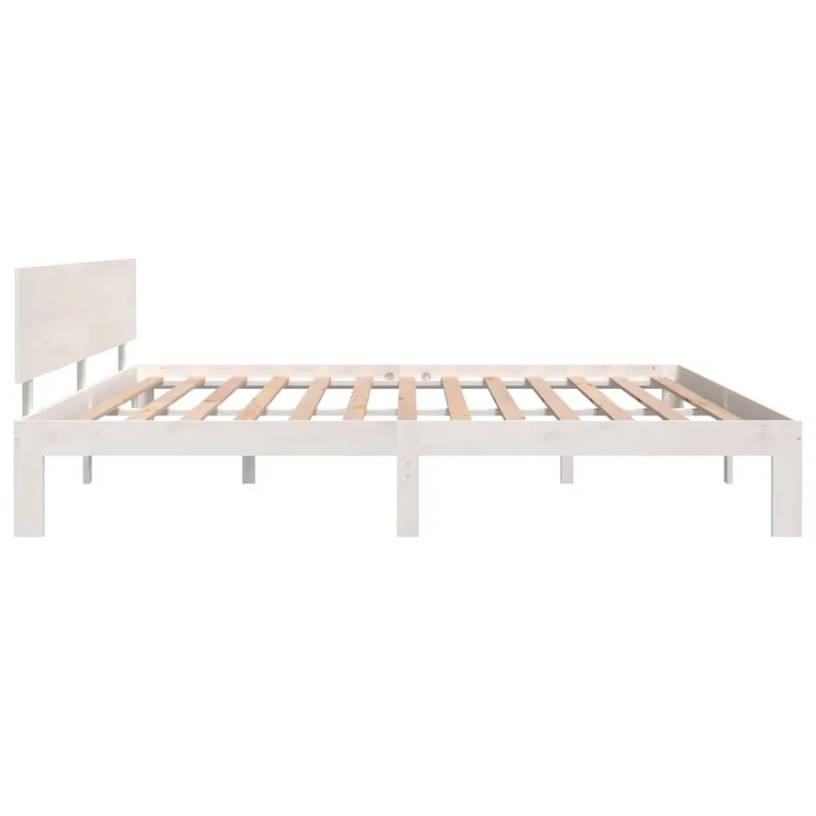 Cadre de lit sans matelas blanc bois massif de pin 200x200 cm - 5