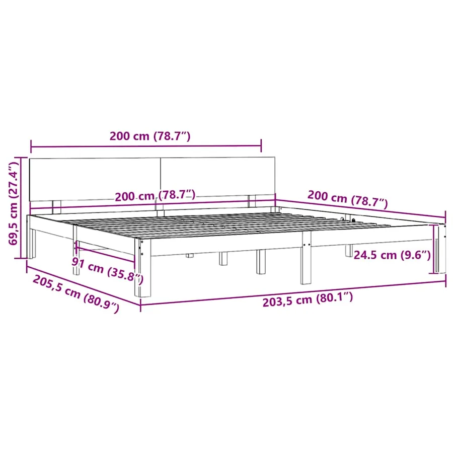 Cadre de lit sans matelas blanc bois massif de pin 200x200 cm - 8