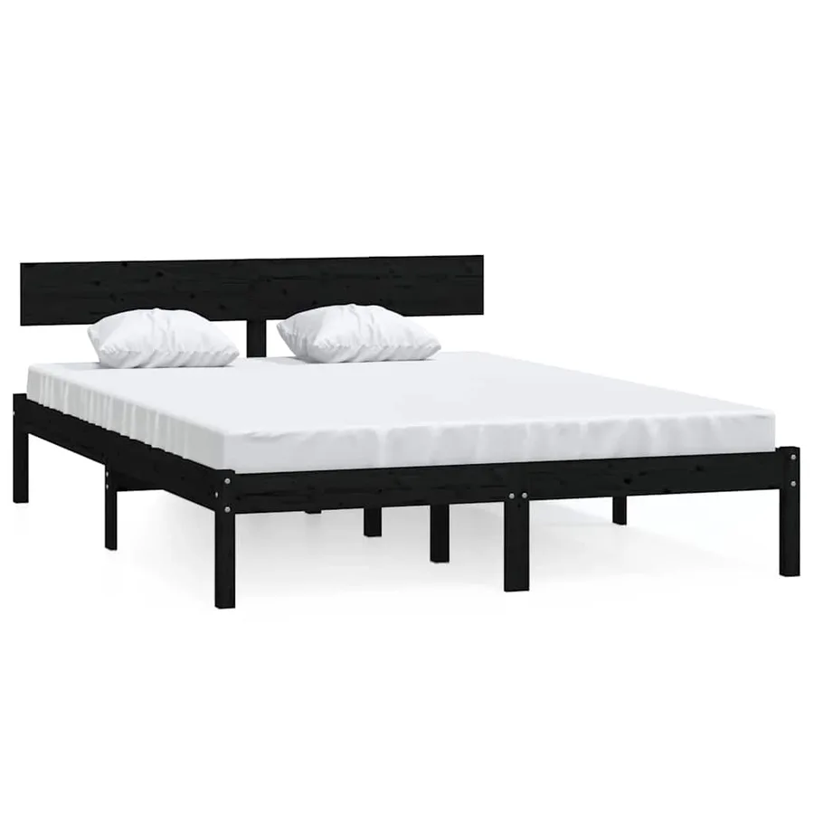 Cadre de lit sans matelas noir bois massif - 2