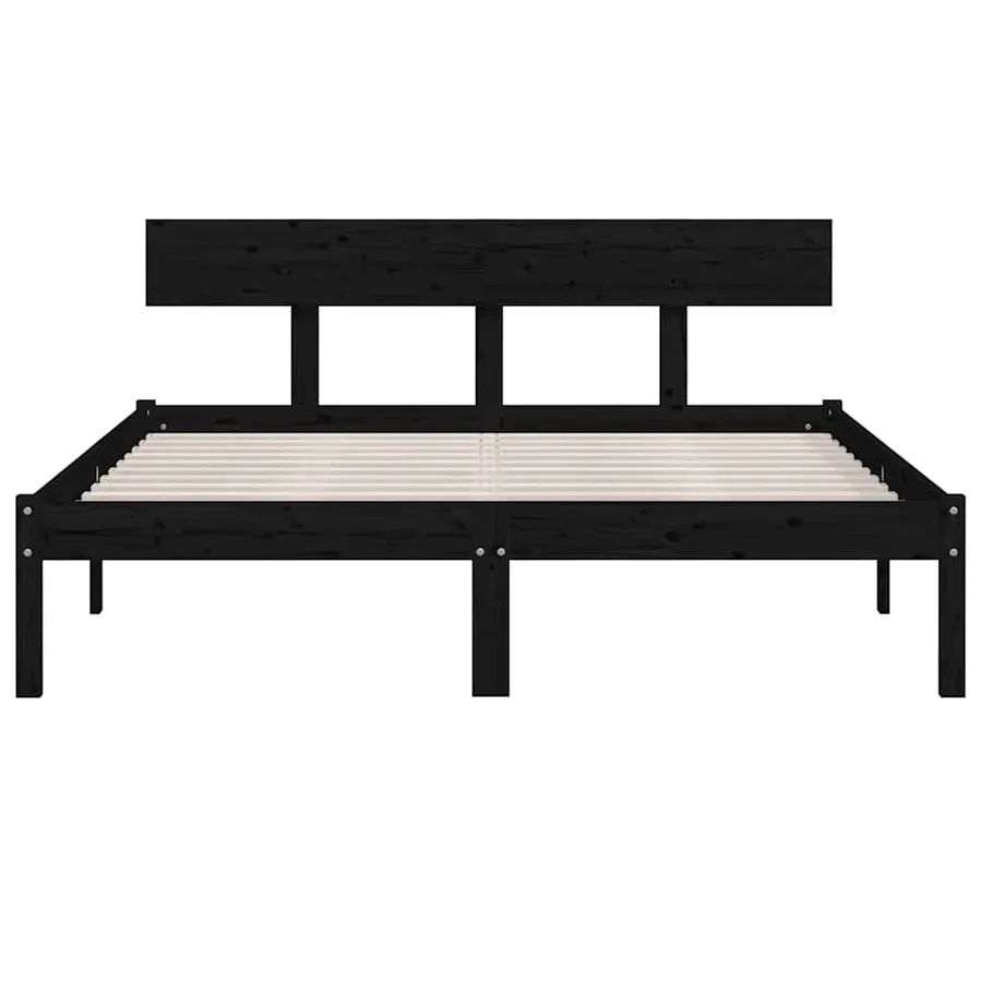 Cadre de lit sans matelas noir bois massif - 4