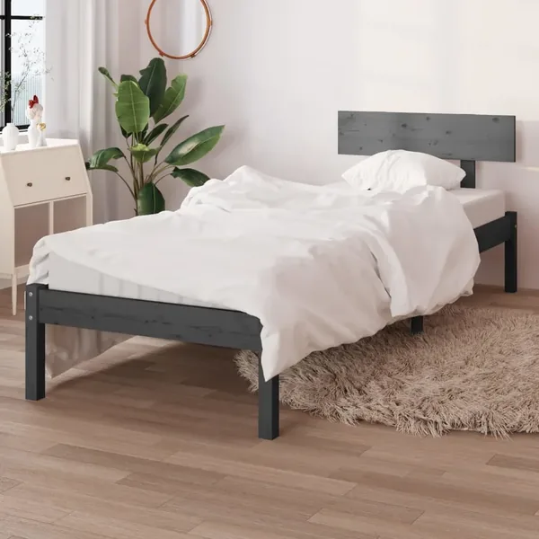 Cadre de lit sans matelas gris bois de pin massif