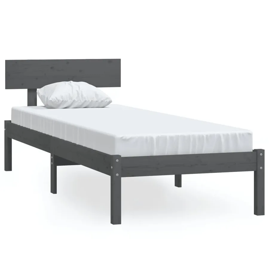 Cadre de lit sans matelas gris bois de pin massif - 2