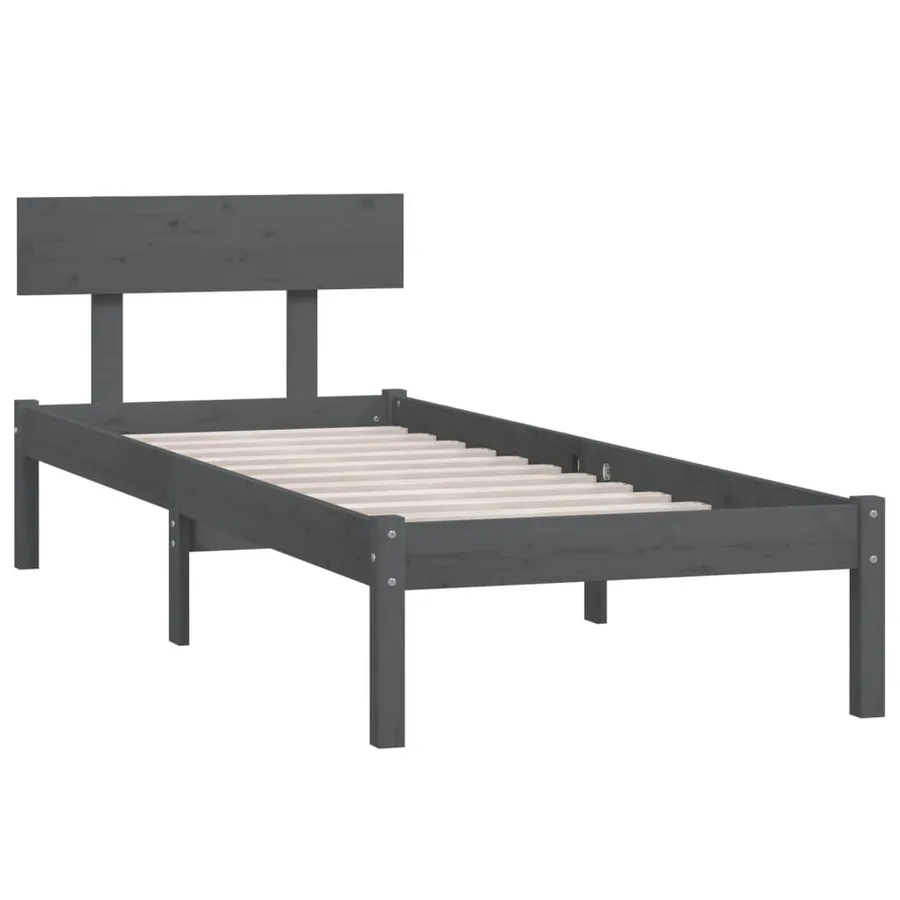 Cadre de lit sans matelas gris bois de pin massif - 3