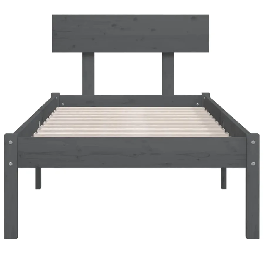 Cadre de lit sans matelas gris bois de pin massif - 4