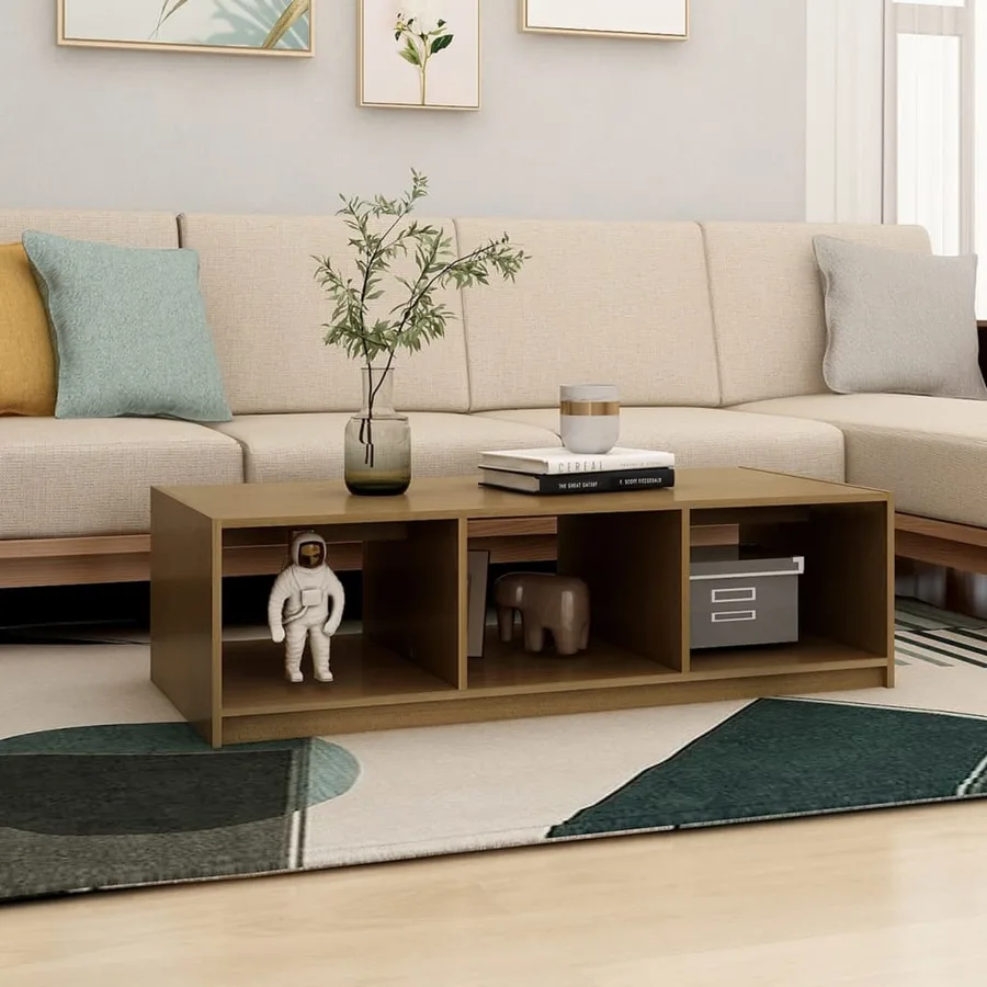 Table basse marron miel 110x50x34 cm bois de pin massif - 3