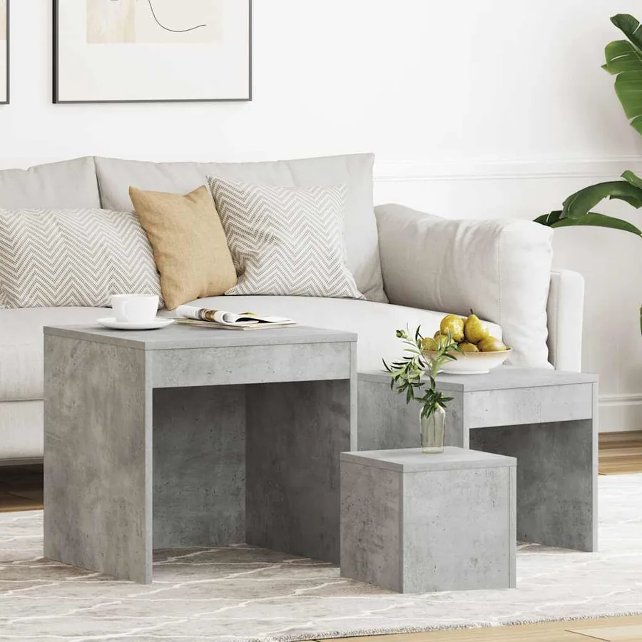Tables gigognes 3 pcs Gris béton Aggloméré