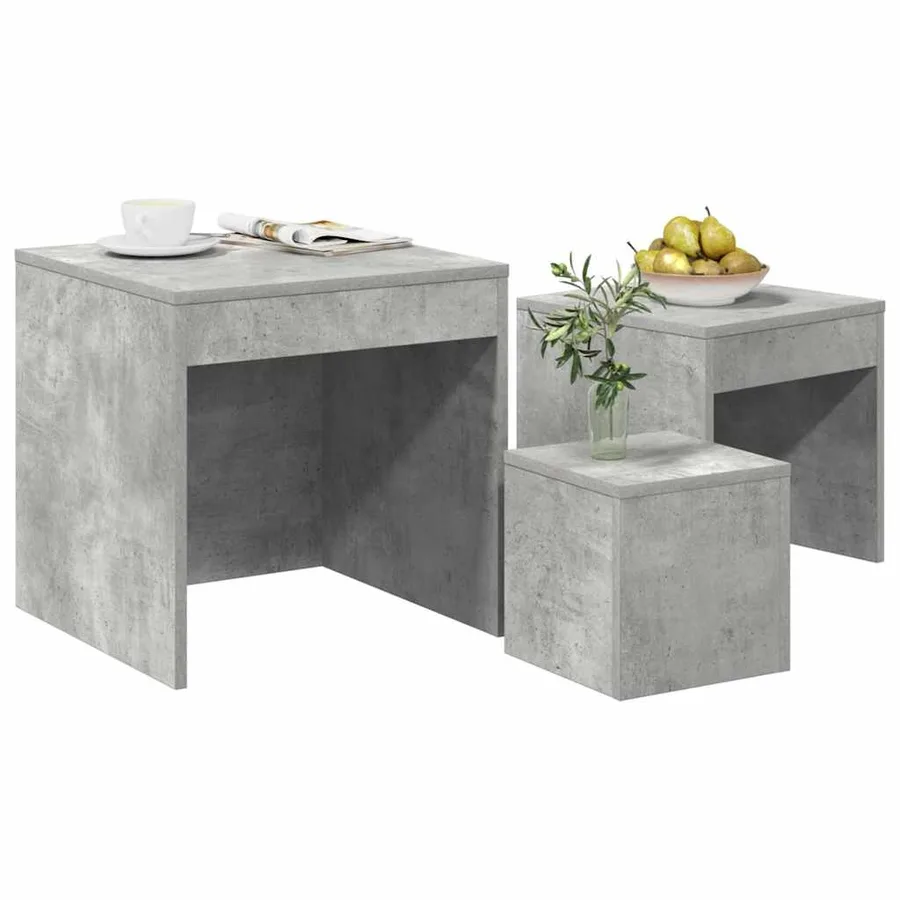 Tables gigognes 3 pcs Gris béton Aggloméré - 4