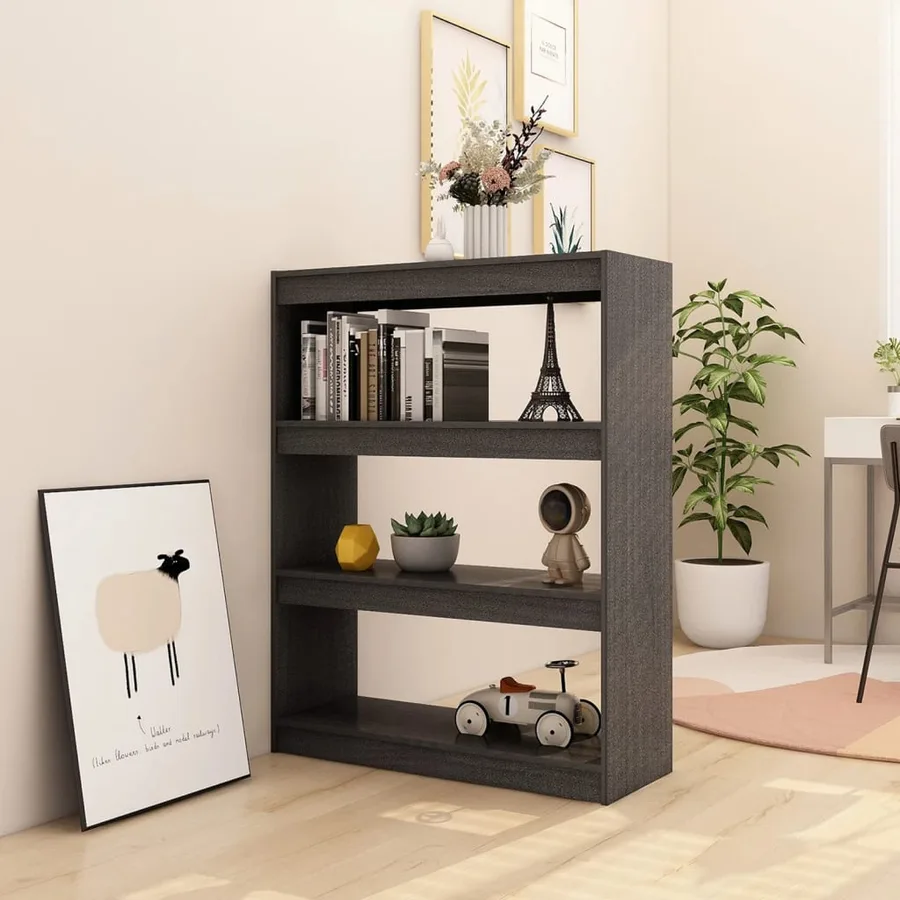 Bibliothèque/Séparateur de pièce Gris 100x30x103 cm Pin massif - 3