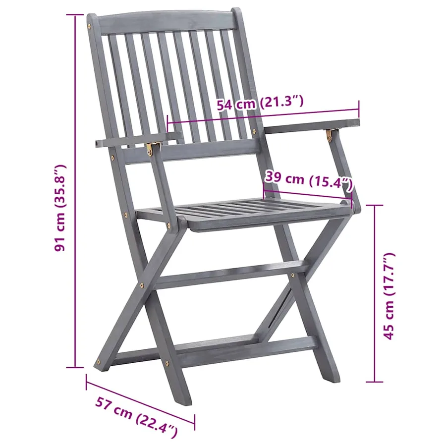 Chaises pliables d'extérieur lot de 8 et coussins Bois d'acacia - 7