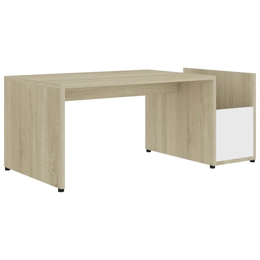 Table basse Blanc et chêne sonoma 90x45x35 cm Bois d’ingénierie - 2