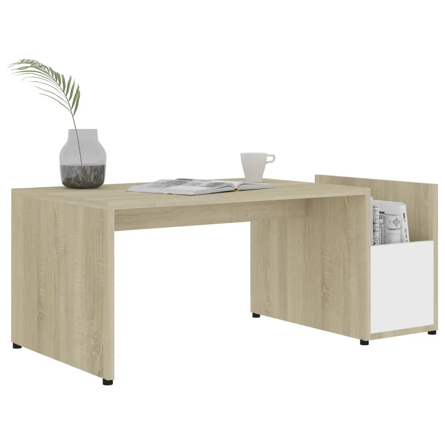 Table basse Blanc et chêne sonoma 90x45x35 cm Bois d’ingénierie - 3