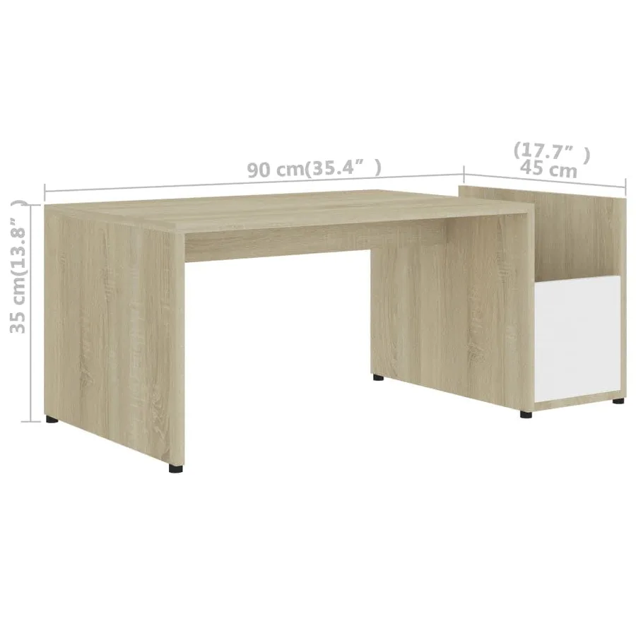 Table basse Blanc et chêne sonoma 90x45x35 cm Bois d’ingénierie - 6