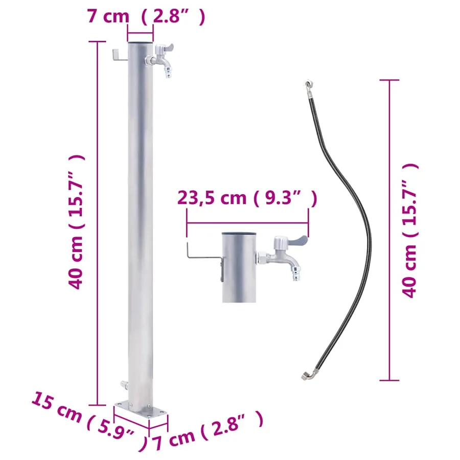 Colonne à eau de jardin 40 cm acier inoxydable rond - 7