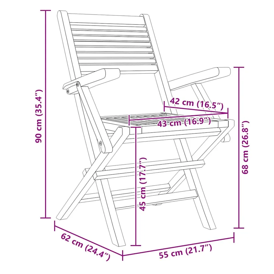 Chaises de jardin pliantes lot de 2 55x62x90cm bois massif teck - 8