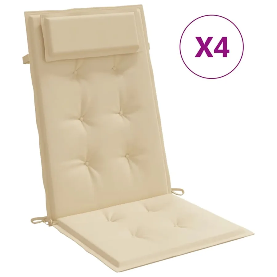 Coussins de chaise à dossier haut lot de 4 beige tissu oxford - 2