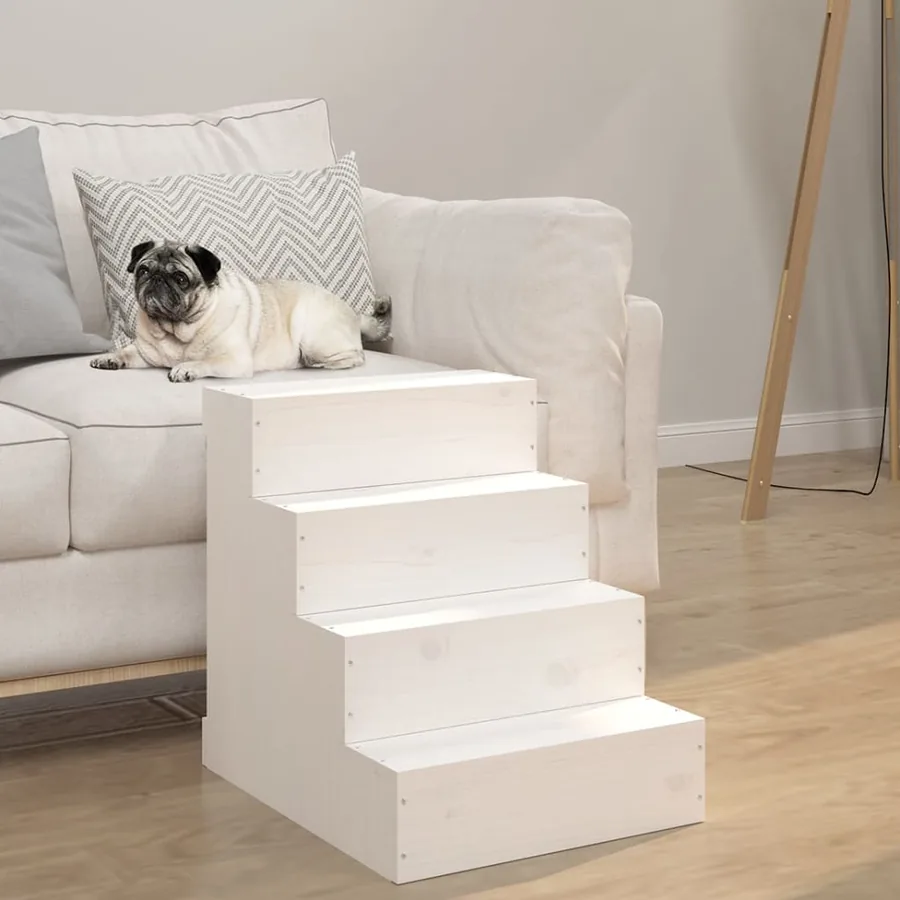 Escalier pour animaux de compagnie Blanc 40x49x47cm Bois de pin