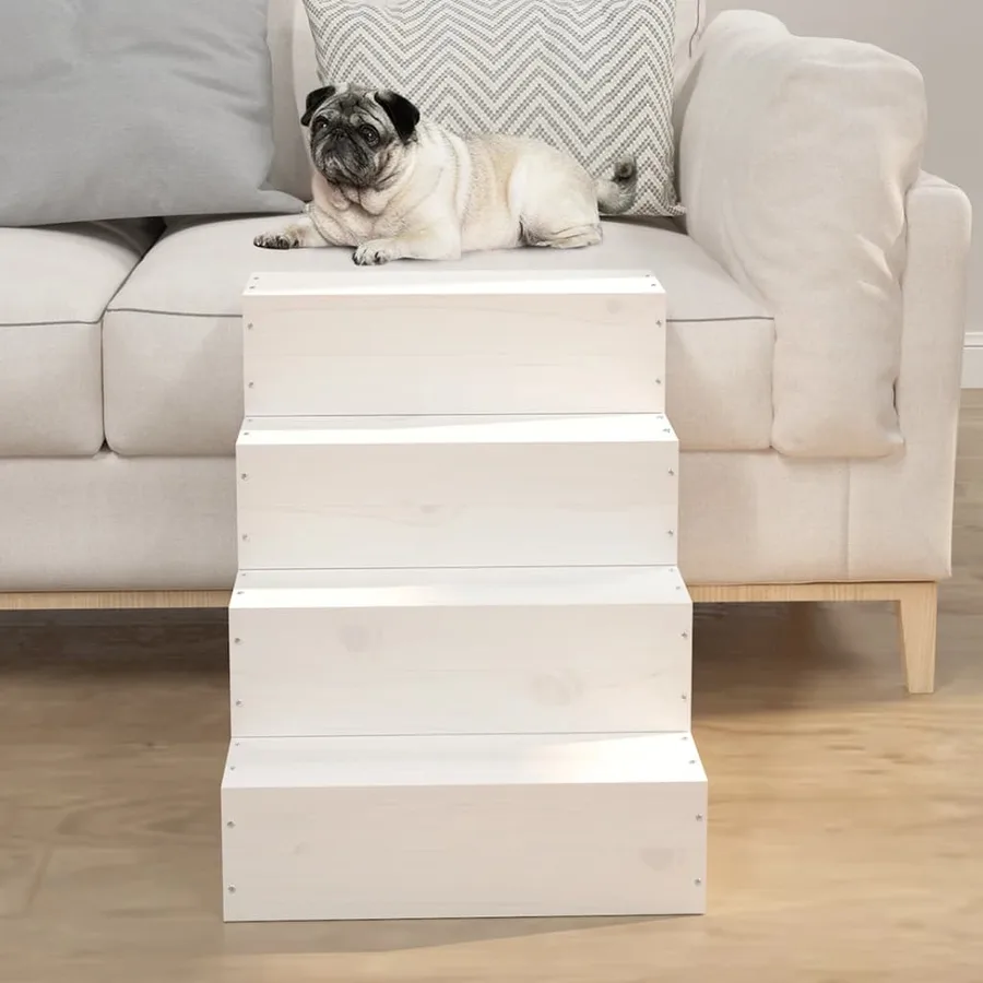 Escalier pour animaux de compagnie Blanc 40x49x47cm Bois de pin - 3