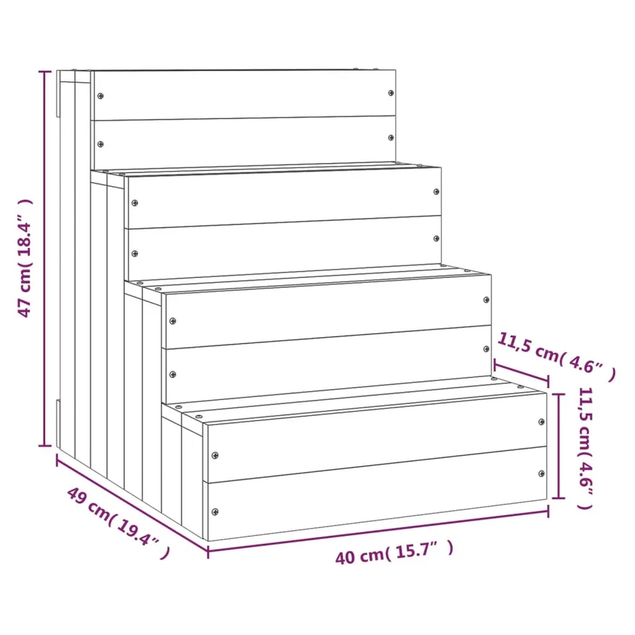 Escalier pour animaux de compagnie Blanc 40x49x47cm Bois de pin - 7