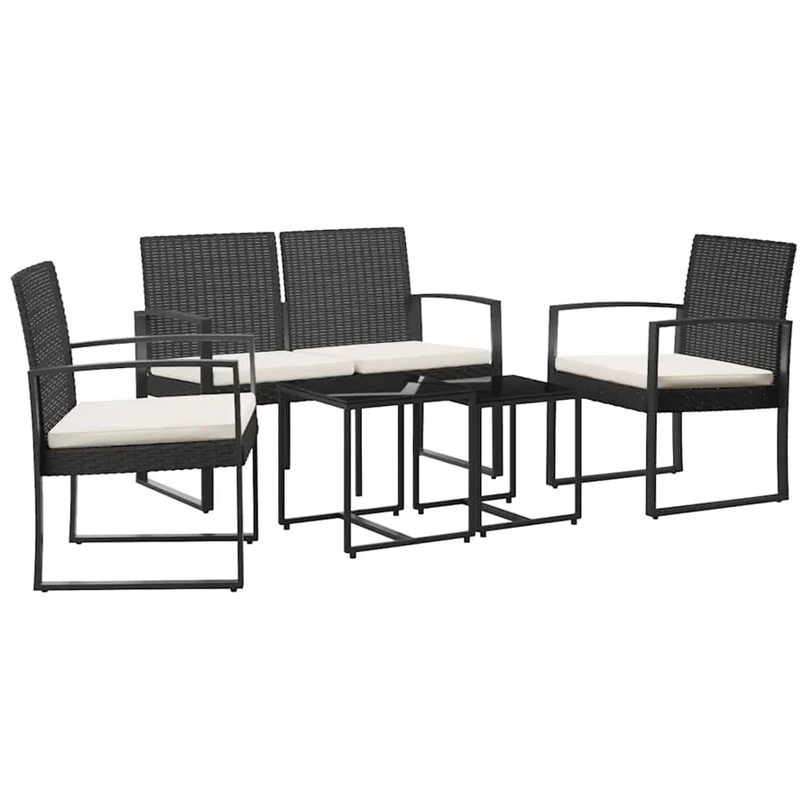 Ensemble à manger de jardin avec coussins 5 pcs noir rotin PP - 2