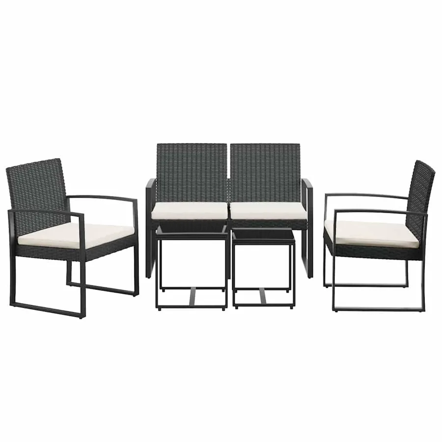 Ensemble à manger de jardin avec coussins 5 pcs noir rotin PP - 3