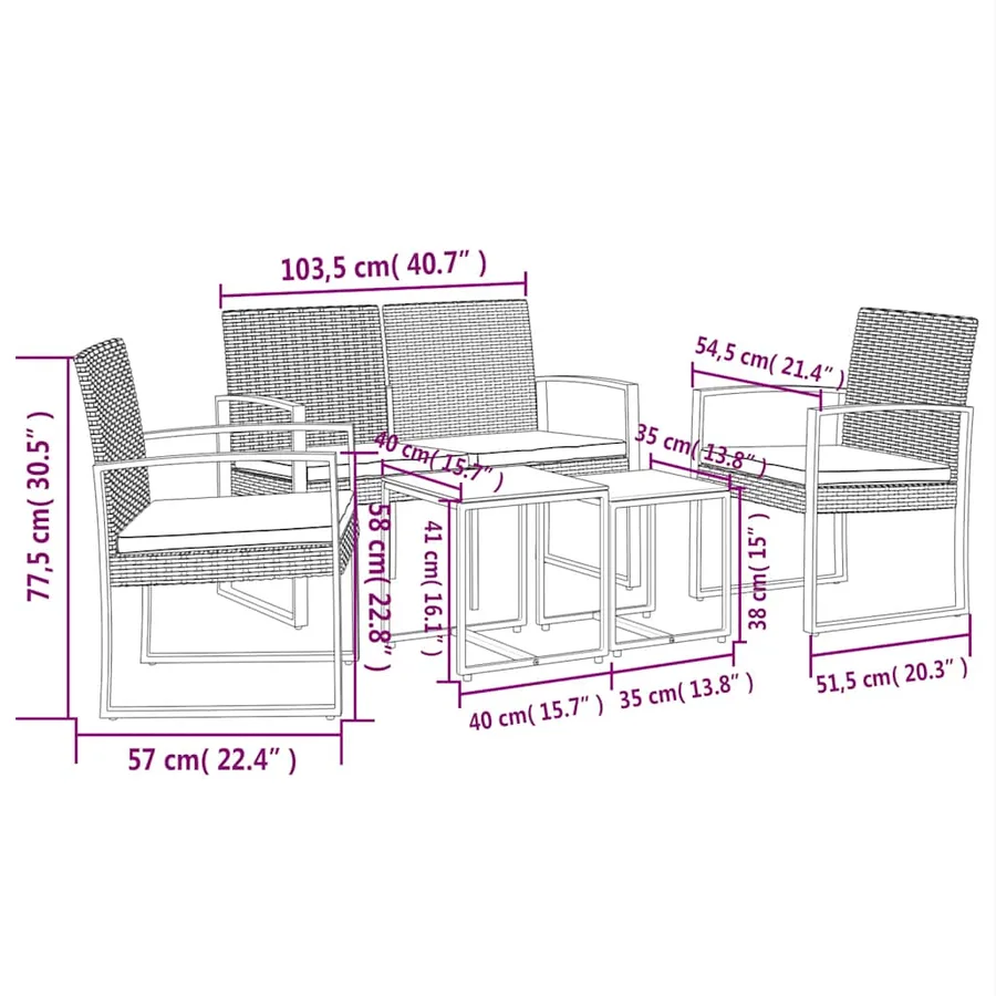Ensemble à manger de jardin avec coussins 5 pcs noir rotin PP - 6