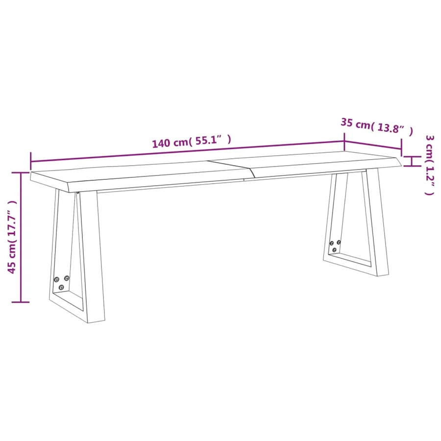 Banc avec bord vivant 140 cm bois d'acacia massif - 9