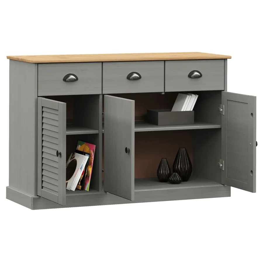 Buffet avec tiroirs VIGO 113x40x75 cm gris bois massif de pin - 3