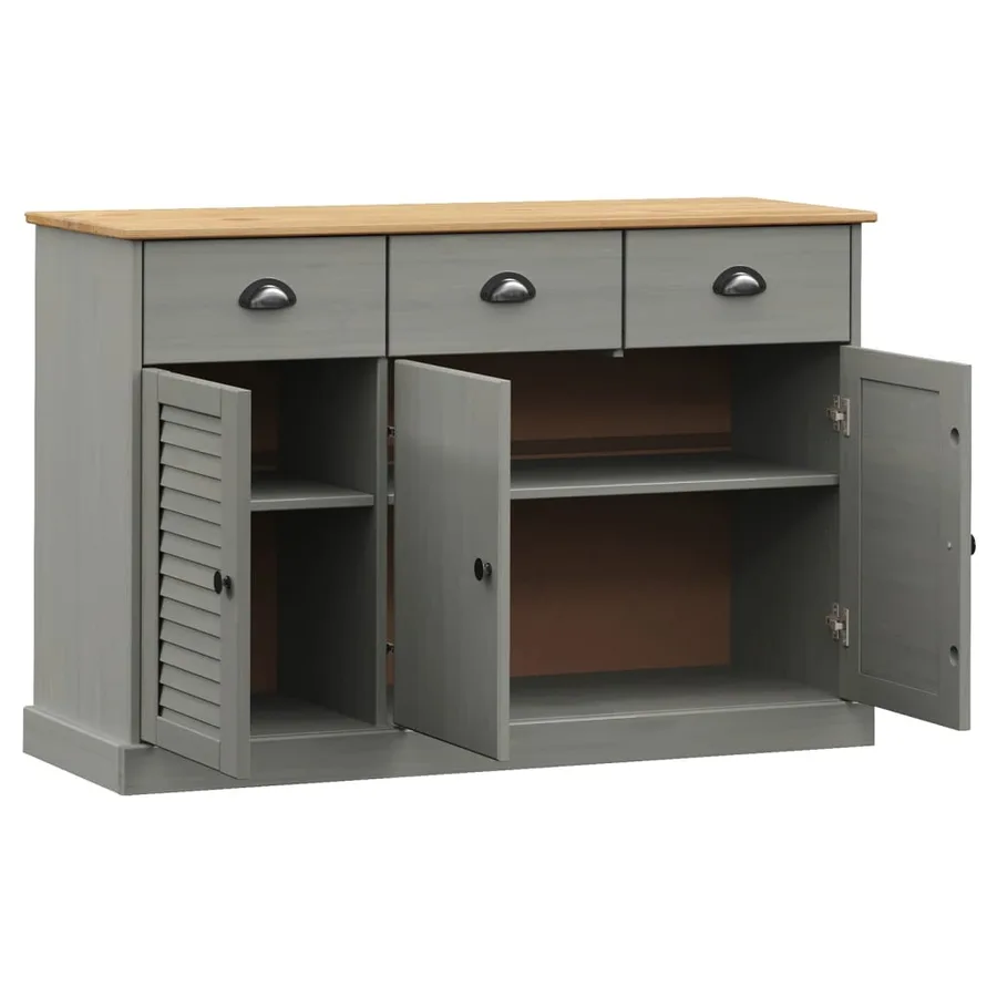 Buffet avec tiroirs VIGO 113x40x75 cm gris bois massif de pin - 4