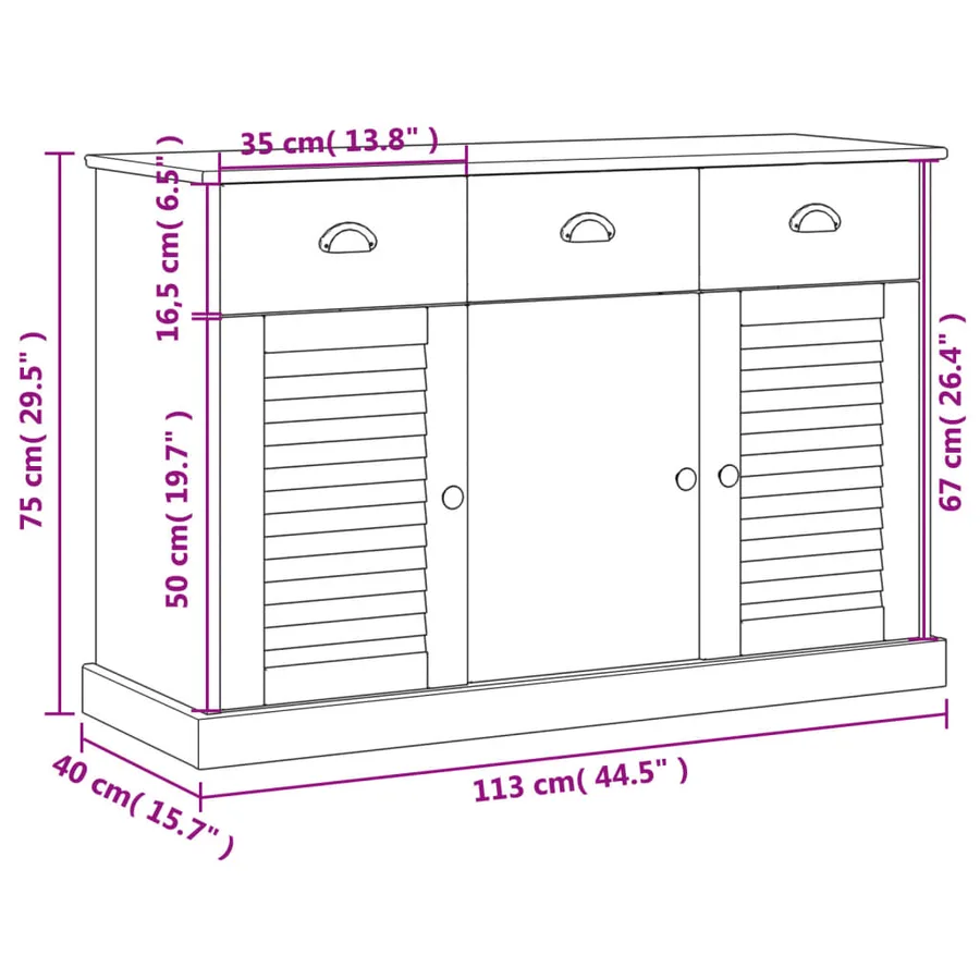 Buffet avec tiroirs VIGO 113x40x75 cm gris bois massif de pin - 9