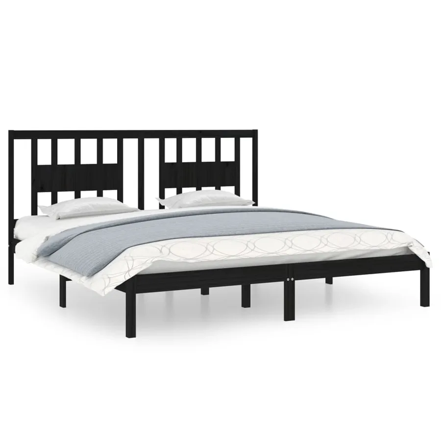 Cadre de lit sans matelas noir bois massif 200x200 cm - 2