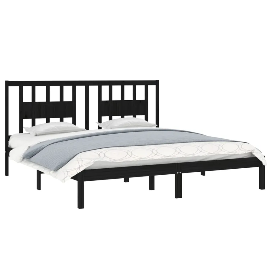 Cadre de lit sans matelas noir bois massif 200x200 cm - 3