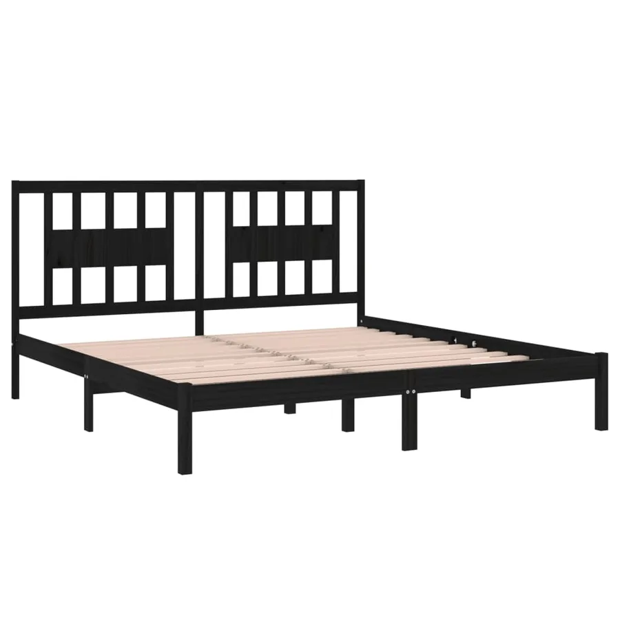 Cadre de lit sans matelas noir bois massif 200x200 cm - 4