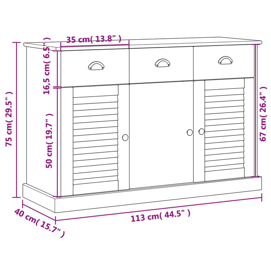 Buffet avec tiroirs VIGO 113x40x75 cm bois massif de pin - 9