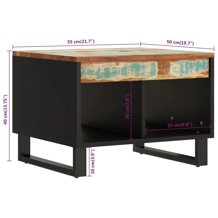 Table basse 55x50x40 cm bois de récupération massif - 7