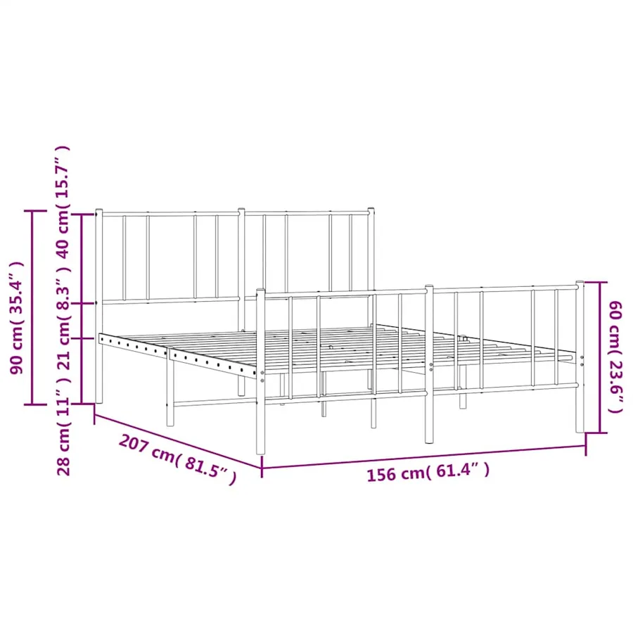 Cadre de lit métal sans matelas et pied de lit blanc 150x200 cm - 10