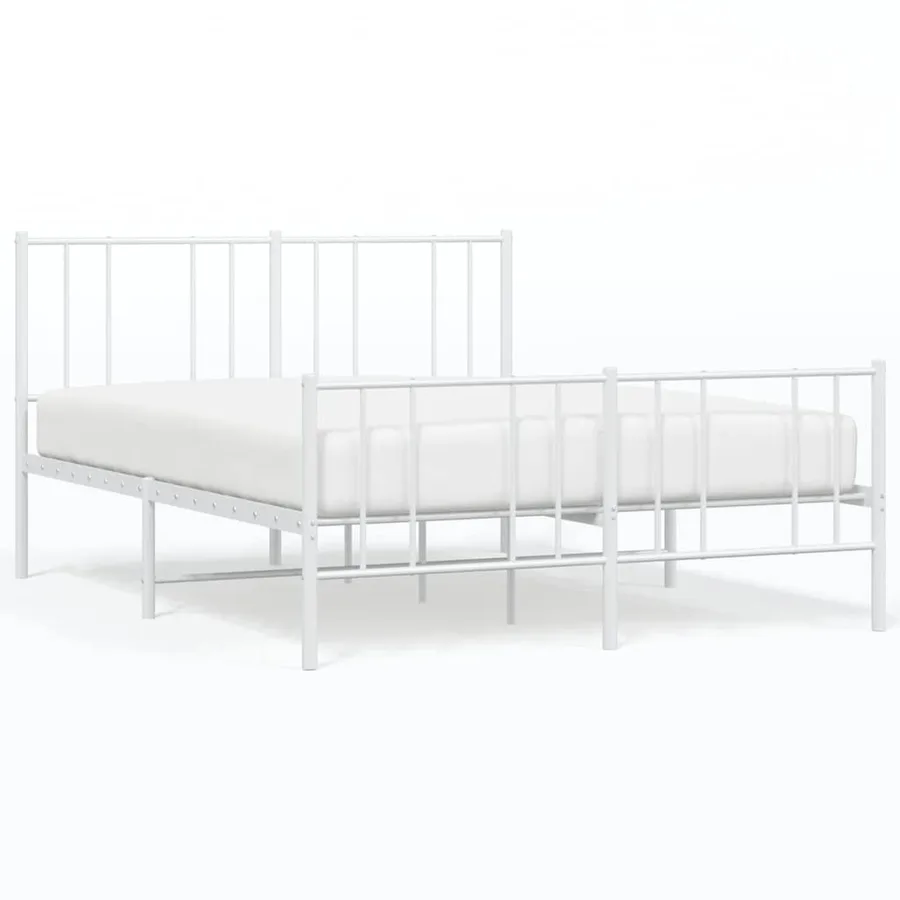 Cadre de lit métal sans matelas et pied de lit blanc 150x200 cm - 2