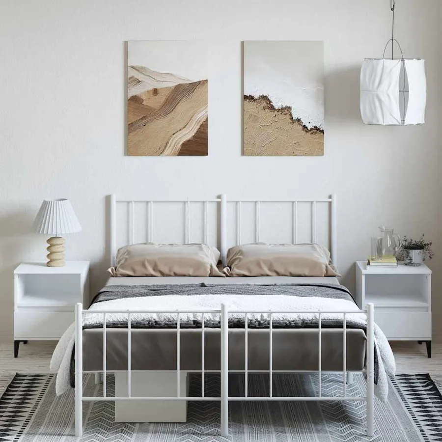 Cadre de lit métal sans matelas et pied de lit blanc 150x200 cm - 3