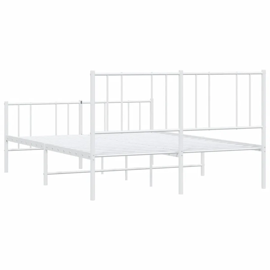 Cadre de lit métal sans matelas et pied de lit blanc 150x200 cm - 8