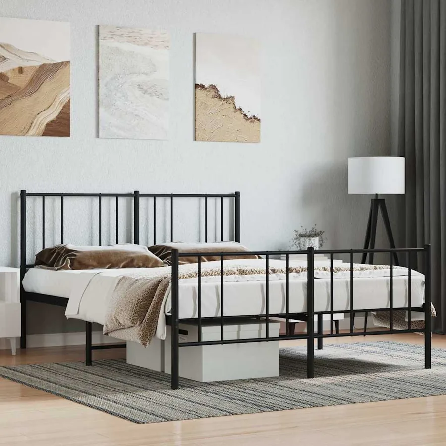 Cadre de lit métal sans matelas avec pied de lit noir 140x190cm