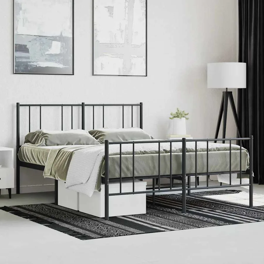 Cadre de lit métal sans matelas avec pied de lit noir 140x190cm - 4