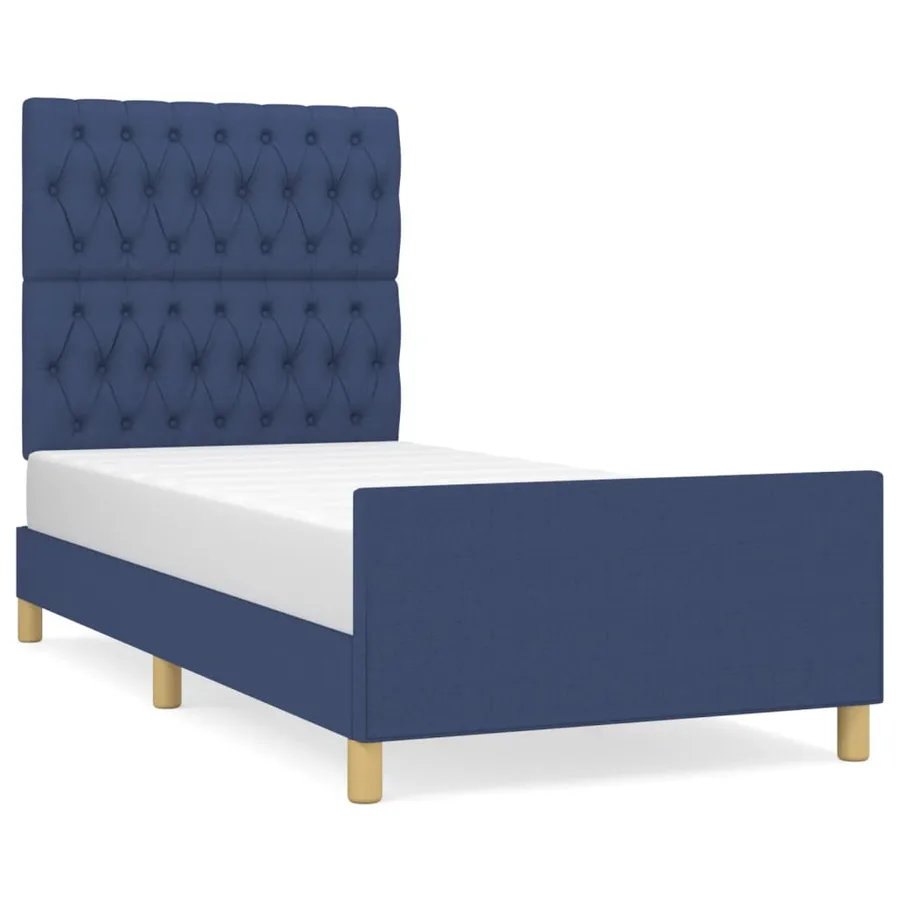 Cadre de lit sans matelas bleu 100x200 cm tissu - 2