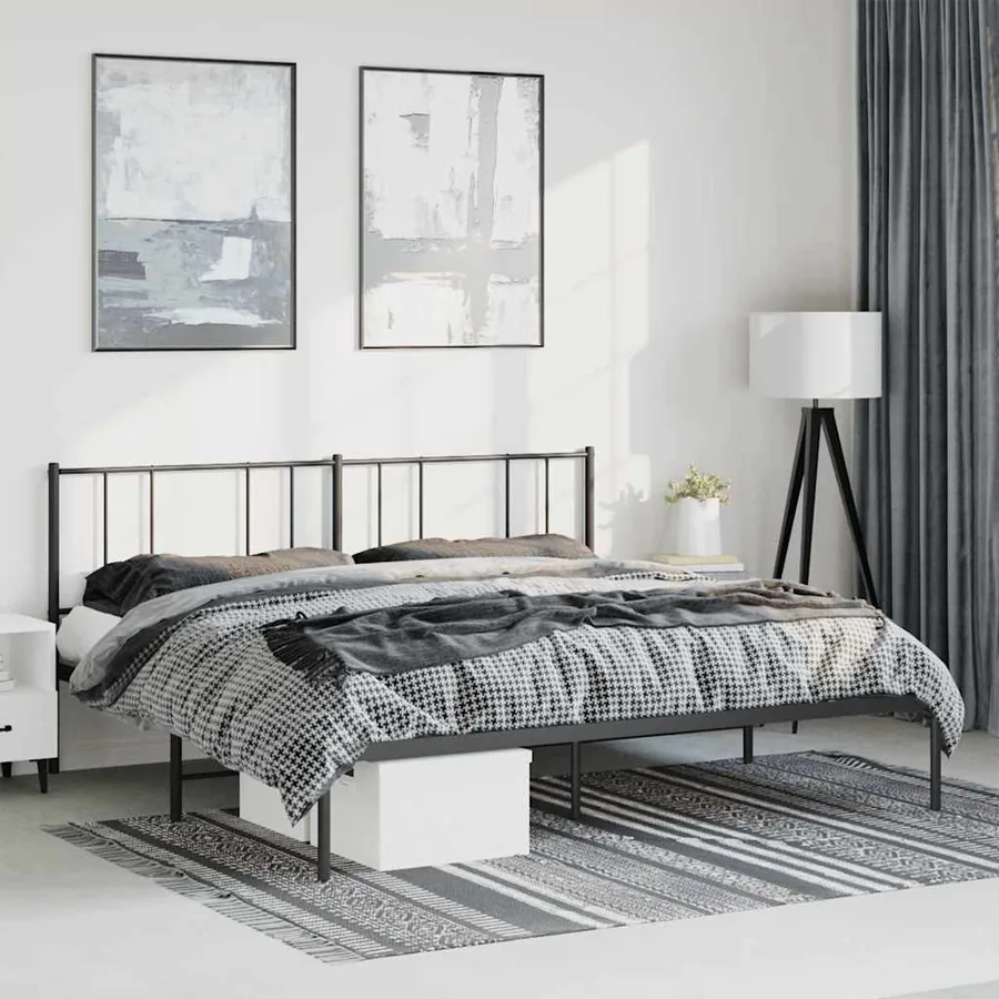 Cadre de lit métal sans matelas avec tête de lit noir 183x213cm