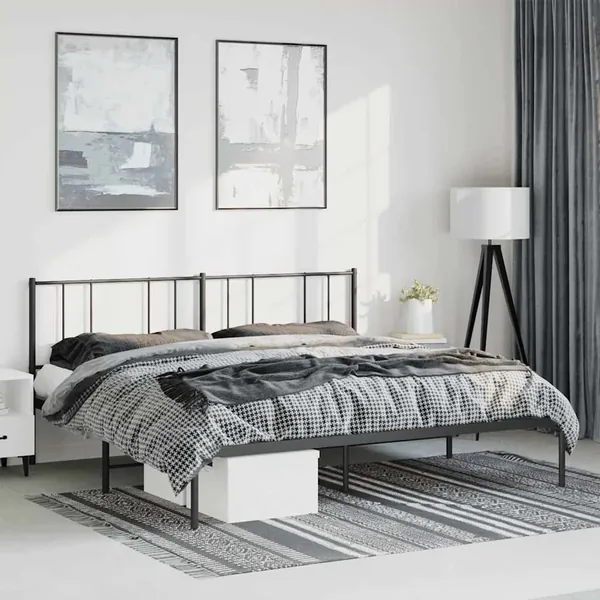 Cadre de lit métal sans matelas avec tête de lit noir 183x213cm