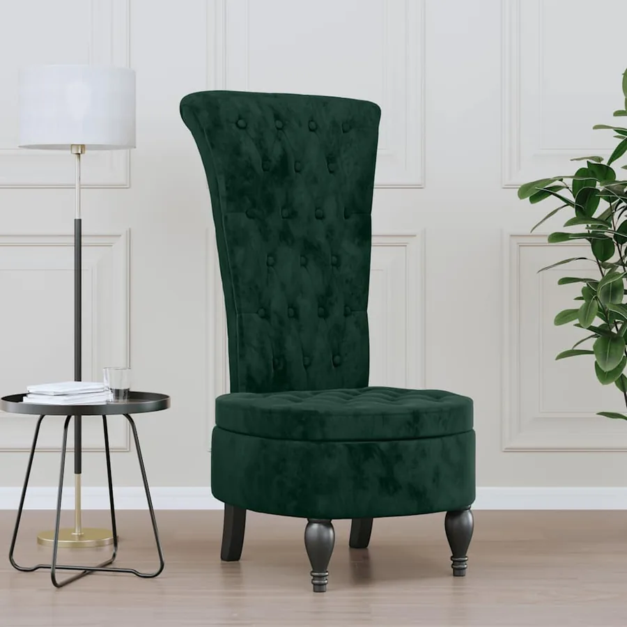 Chaise à dossier haut vert foncé velours conception de bouton