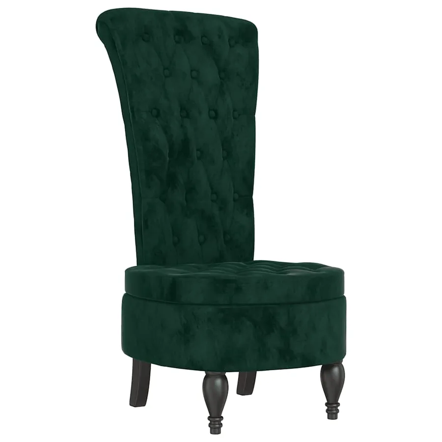 Chaise à dossier haut vert foncé velours conception de bouton - 2