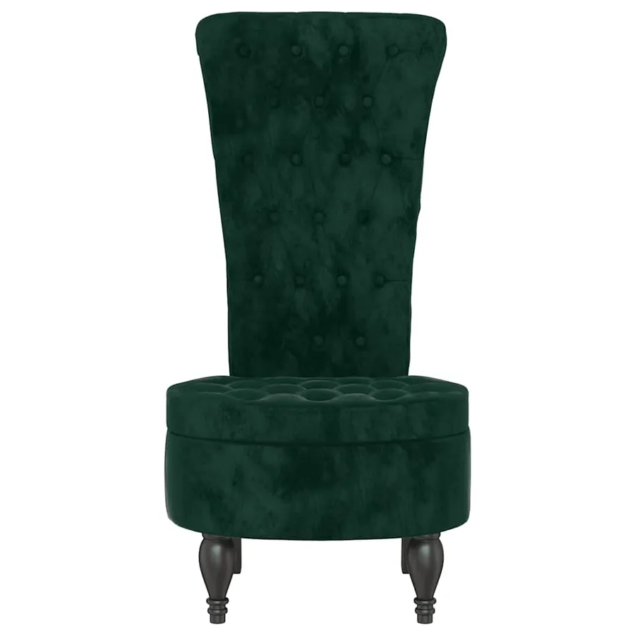 Chaise à dossier haut vert foncé velours conception de bouton - 3