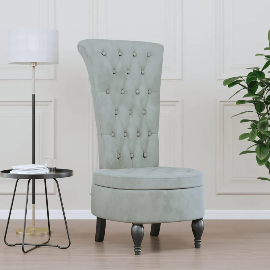 Chaise à dossier haut gris clair velours conception de bouton