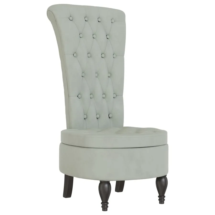 Chaise à dossier haut gris clair velours conception de bouton - 2