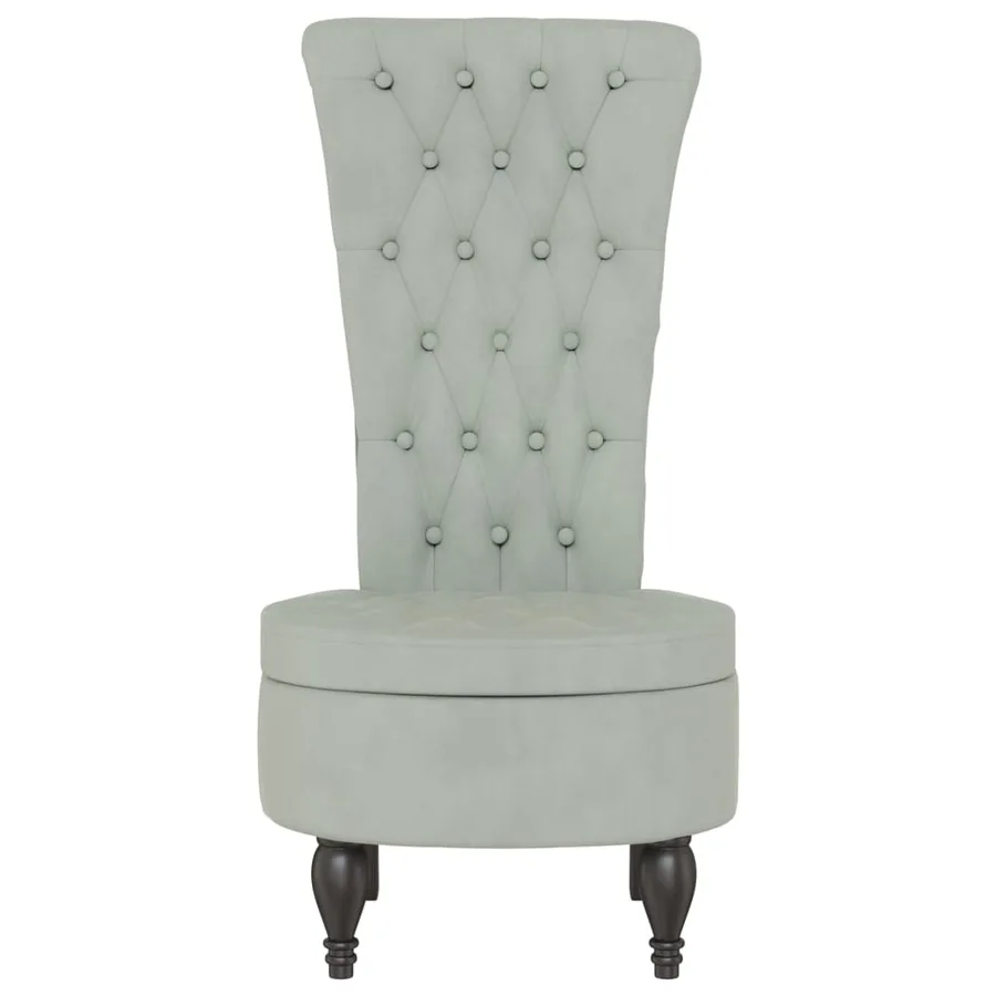 Chaise à dossier haut gris clair velours conception de bouton - 3