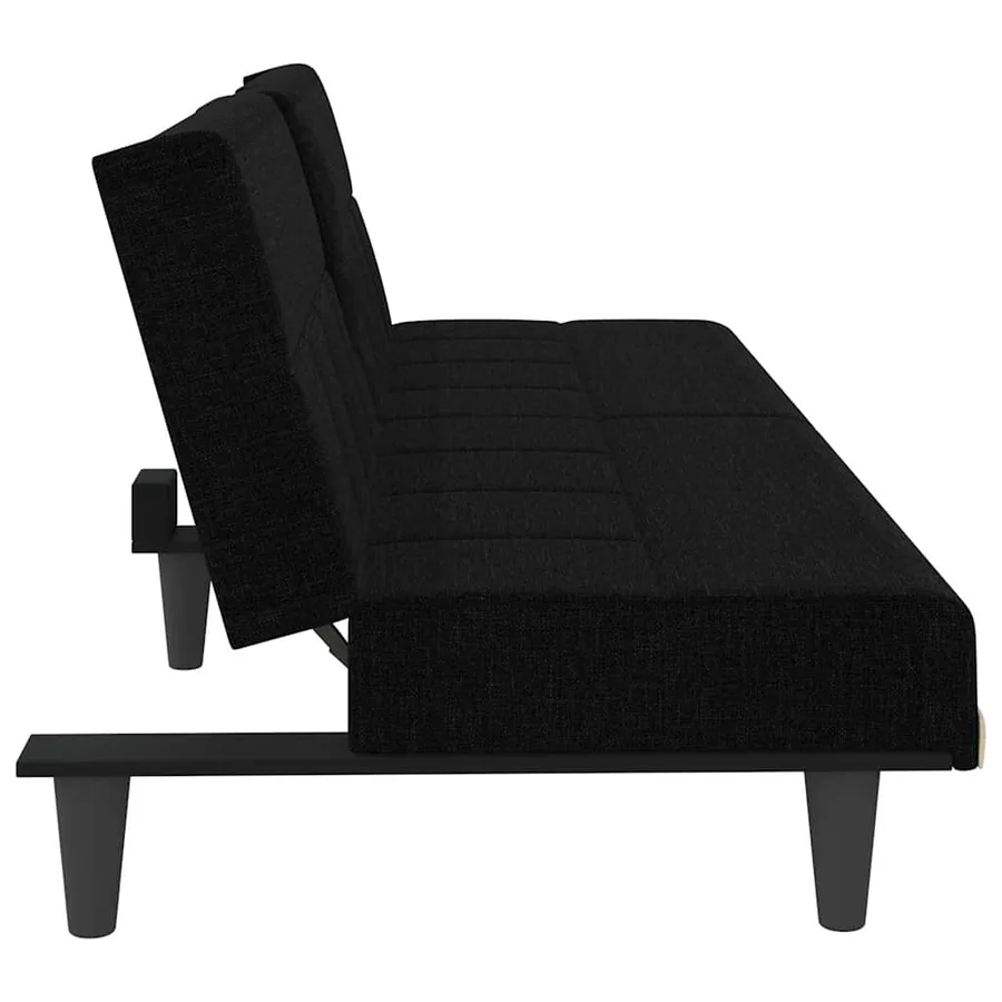 Canapé-lit avec porte-gobelets noir tissu - 7